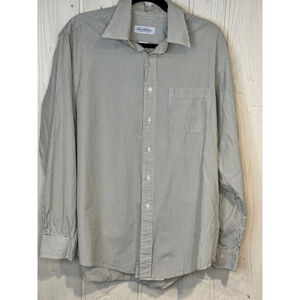 Brooks Brothers White and Olive Green Striped Button Down, 16 1/2-34/35